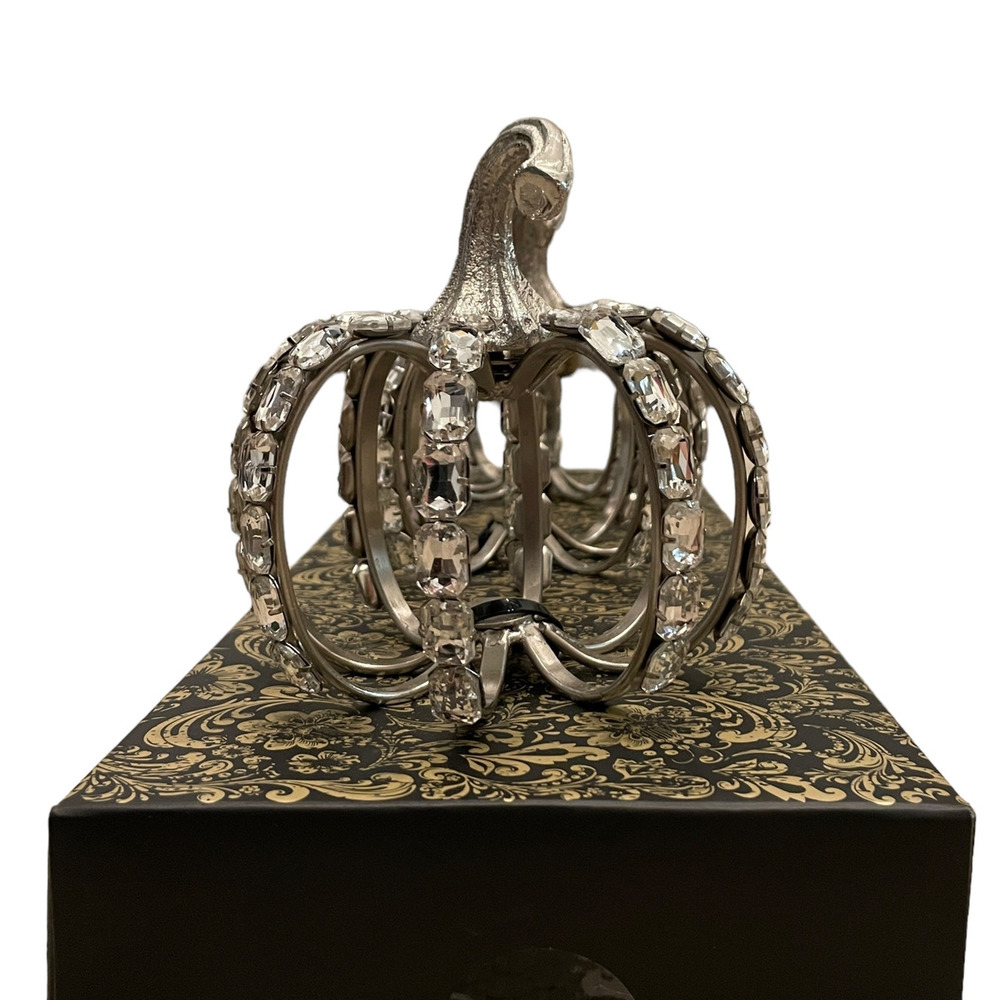 Christian Siriano Crystal Jeweled Metal Pumpkins Set of 3 Silver Halloween GLAM - Picture 3 of 13